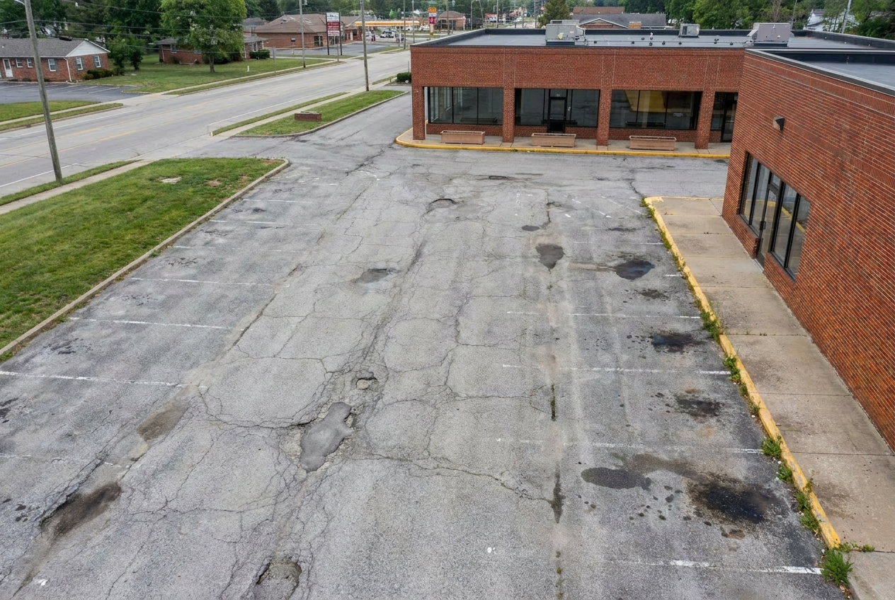 Faded, worn parking lot before sealcoating and striping by Reliable Pro Seal
